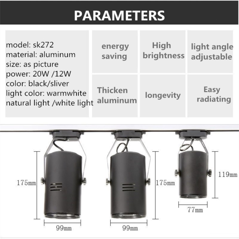 Led cob tracklight 12 W 20 W producto terminado independiente fuente de luz tienda de ropa Iluminación comercial luz de la pista