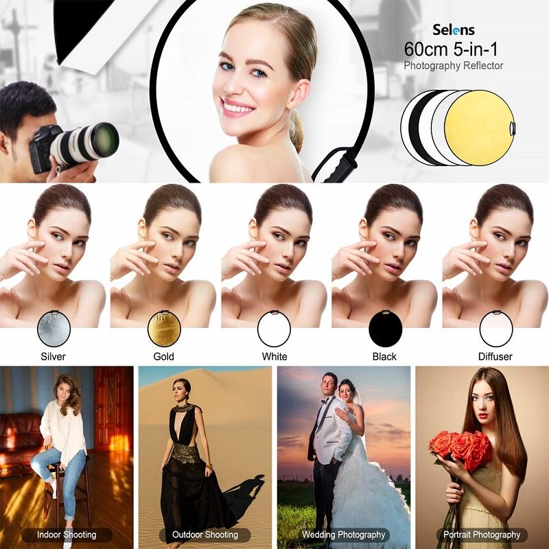 Disc 5 In 1 Reflector De Lumina Foto De Studio Fotografic Pliabil Sunmostar 60 Cm Multicolor Cehn 03755