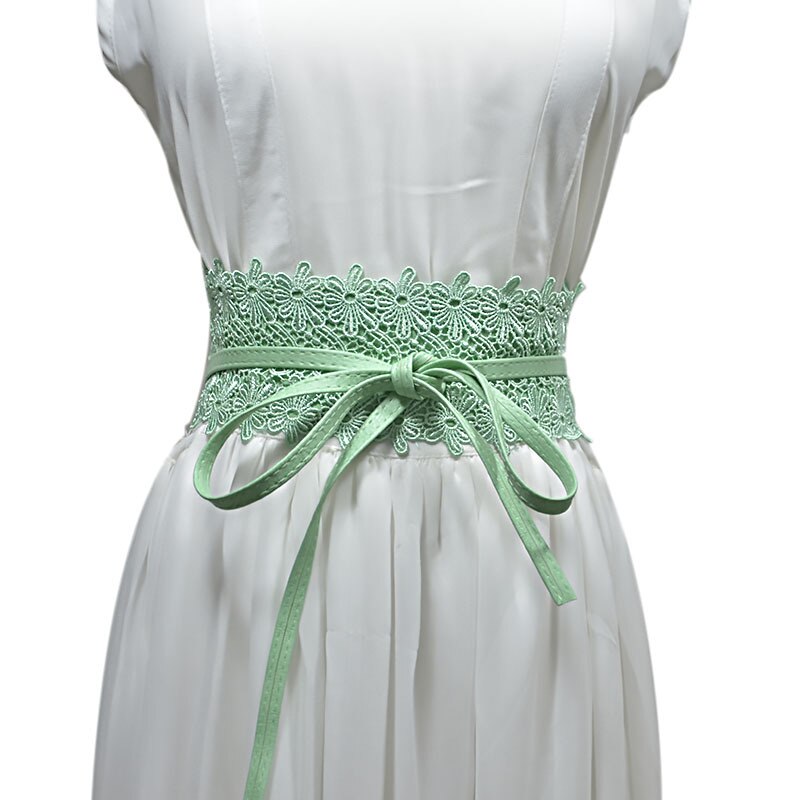PU cuir dentelle Corset ceintures pour femmes rouge jaune noir large taille ceinture dames robe Starps ceinture 15 couleurs: Vert clair