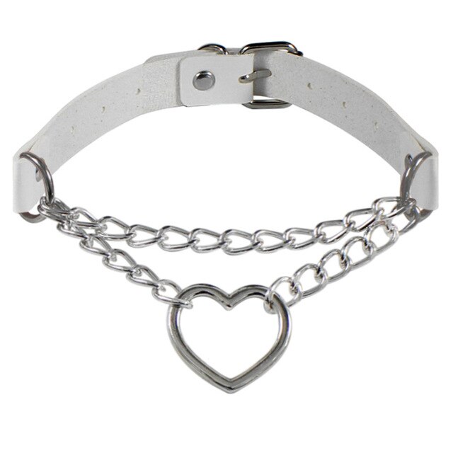Gargantilla de cadena con corazón gótico oscuro para mujer, collar harajuku Punk, Gargantilla negra para mujer y niña, gargantilla de cuero Kawaii, joyería de bruja: White