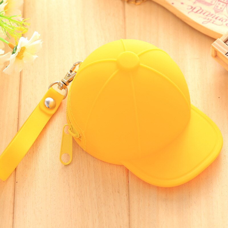 Bonito carteira kawaii chapéu doces cor silicone moeda bolsa chave carteira fone de ouvido organizador caixa de armazenamento bolso: YELLOW