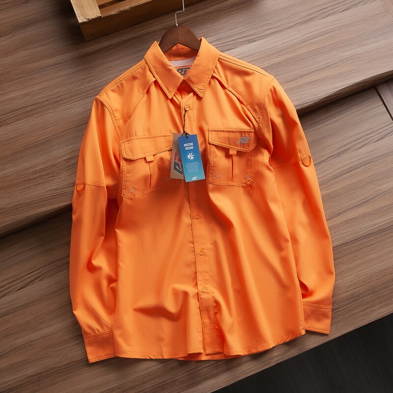 Chemise de pêche pour hommes, vêtement de Performance, respirant, séchage rapide UV UPF40, Camisa d&#39;extérieur, taille américaine M-XL: Orange / USA Size  XL