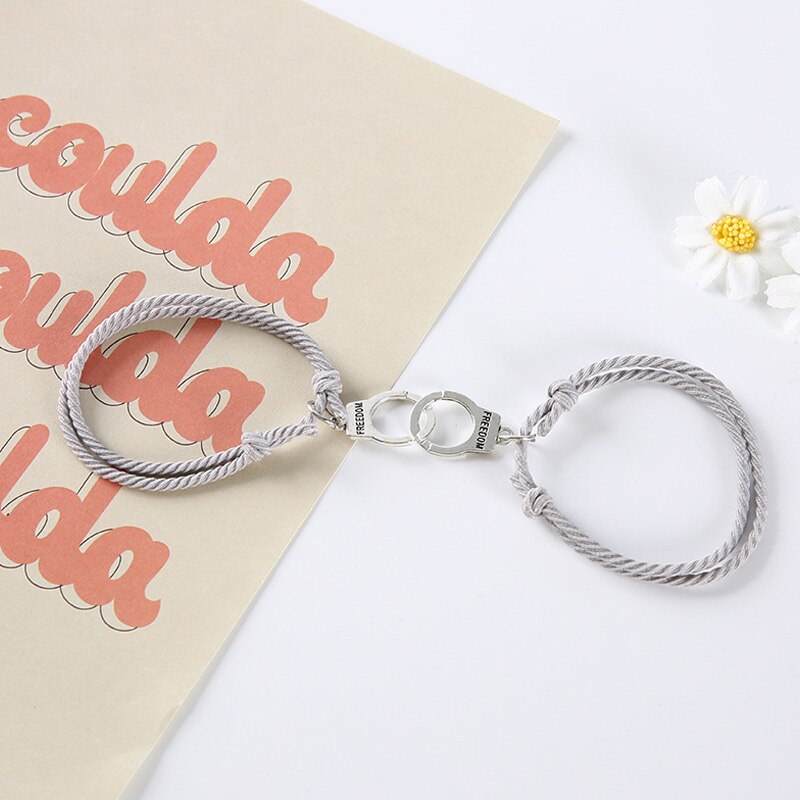 Pulsera de pareja astronauta pequeña banda de Goma para enviar novia novio imán piedra brazalete con cascabel nudo de la cuerda de la joyería: 3
