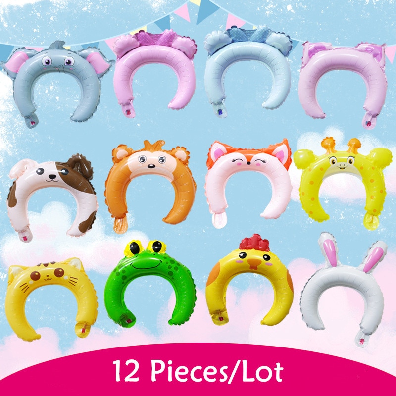 12 Stks/partij Cartoon Haar Sluiting Ballonnen Herbruikbare Dier Aluminiumfolie Haarband Ballon Verjaardagsfeestje Ballonnen Party Decoraties
