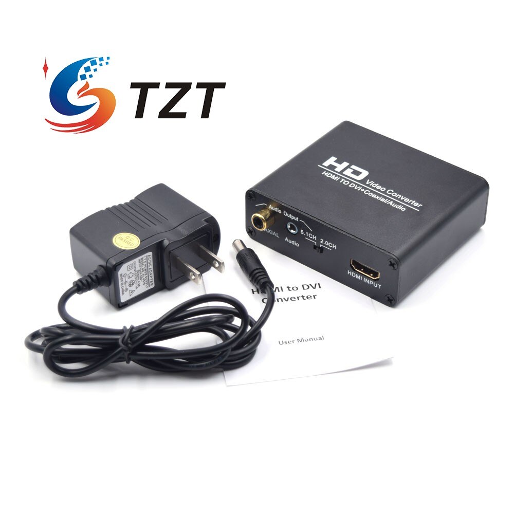 TZT NK-X5 HD Video Converter HDMI-compatible To DVI Converter HDMI-compatible To DVI + Coaxial/Audio 1920x1080 At 60Hz