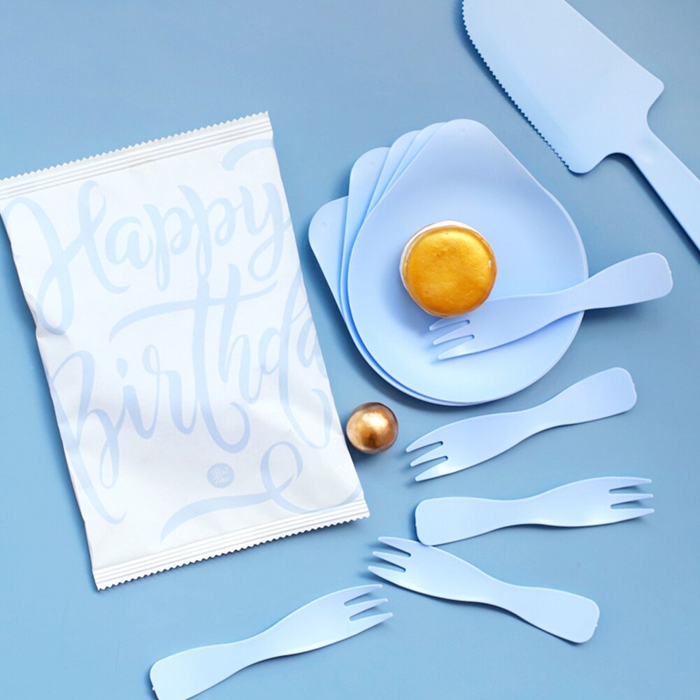 5Sets Eco Vriendelijke Party Home Solid Festival Elegante Wegwerp Servies Set Bruiloft Vork Cutter Diner Plaat Verjaardag