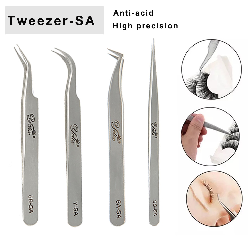 Pinzas de belleza para extensión de pestañas, herramientas de maquillaje de precisión, pinzas para pestañas, juego de injerto de pestañas 6A-SA