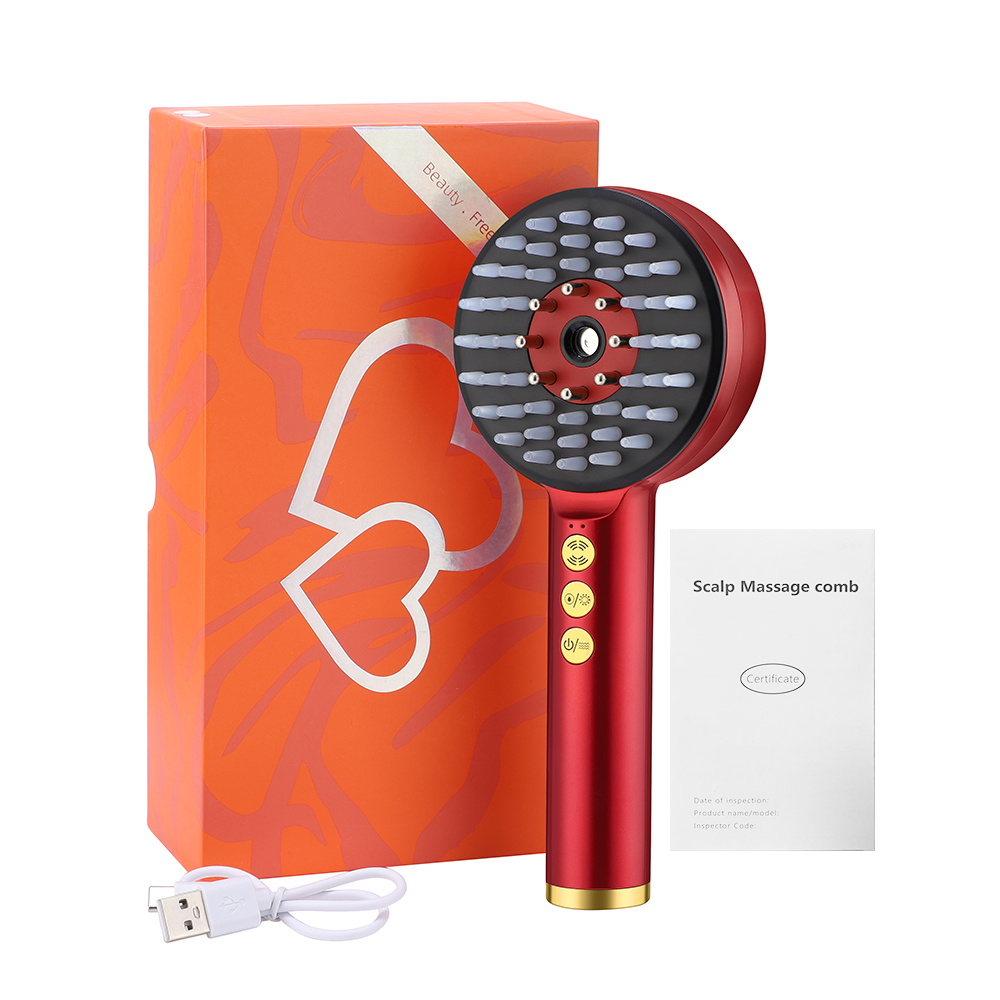 Peigne de Massage électrique à tête vibrante à lumière rouge, applicateur d'huile, brosse nourrissante pour le cuir chevelu, Anti-perte de cheveux: Ivoire