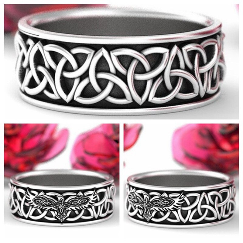 Mitologia nordycka gigantyczny wilk Fenrir bronić świątyni kruk biżuteria amulet prezent dla chłopaka mężczyzna wiking biodro chmiel głaz pierścień