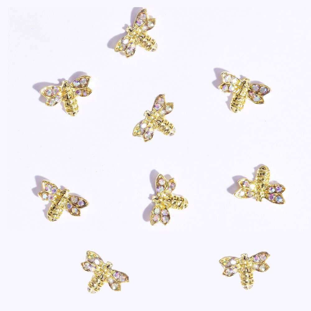 Insekt metal nail art charm 3d legeret bi/edderkop/møl krystal rhinsten smykker dekoration perle perle manicure tilbehør: 7(10 stk)