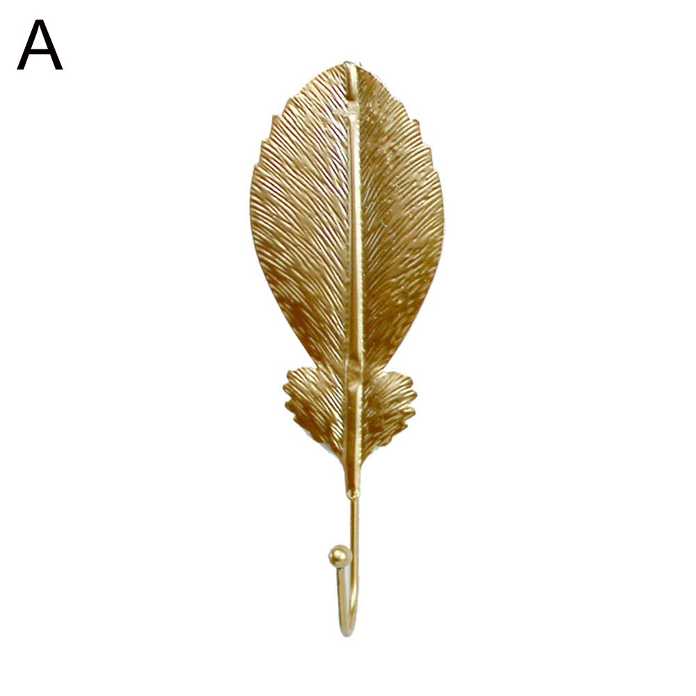 Metal Leaf Shape Wall Mounted Hanging Hook for Home Living Room Wardrobe Clothes Hat Scarf Key Bag Hanger Rack Wall Decoration: Golden A