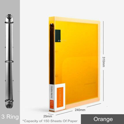 Carpeta de archivos con 3 anillas de colores, organizador de papel A4, 2 anillas transparentes, fundas organizadoras de documentos, carpeta de PVC A4: 3 Ring    Orange