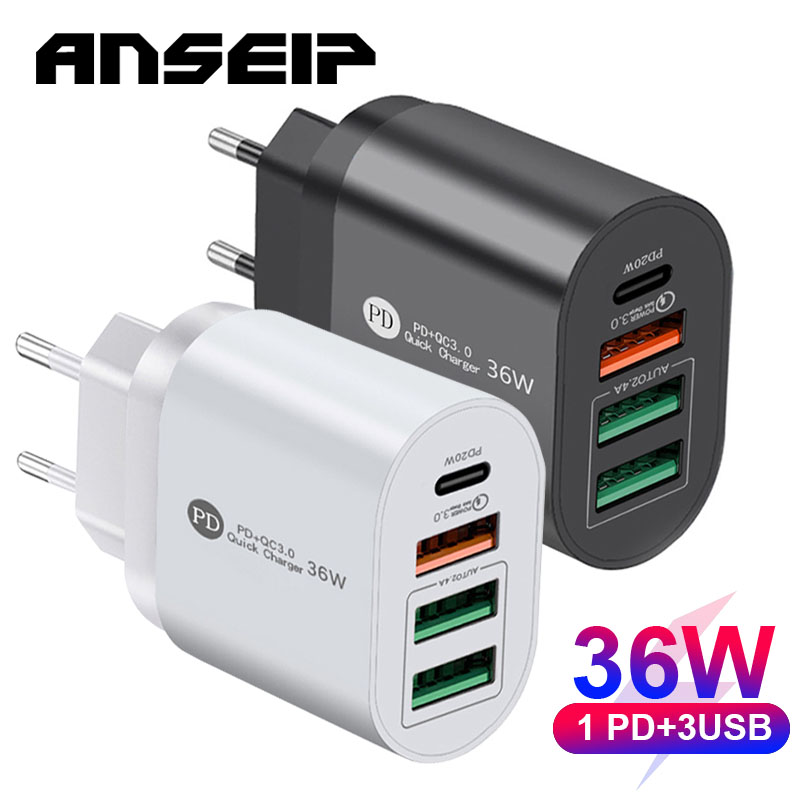 Anseip Usb Charger Pd 36W Muur Snel Opladen Type C Quick Charge 3.0 Voor Iphone 13 12 11Xiaomi huawei Samsung Usb Charge Adapter