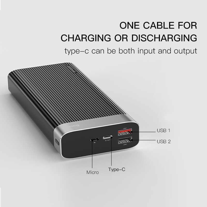 Baseus 20000 Mah Power Bank Snel Opladen Externe Batterij Draagbare Powerbank Type-C Pd QC3.0 Snel Opladen 18W voor Xiaomi Voor Ip