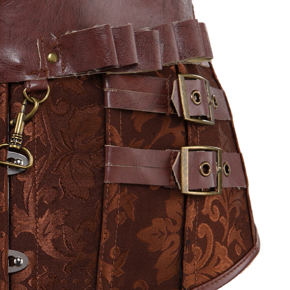 Women&#39;s Leather Corset Steampunk Woman Gothic Plus Size Pirate Corset Sexy Overbust Vintage Brown Bustier Lace Up Corset Top