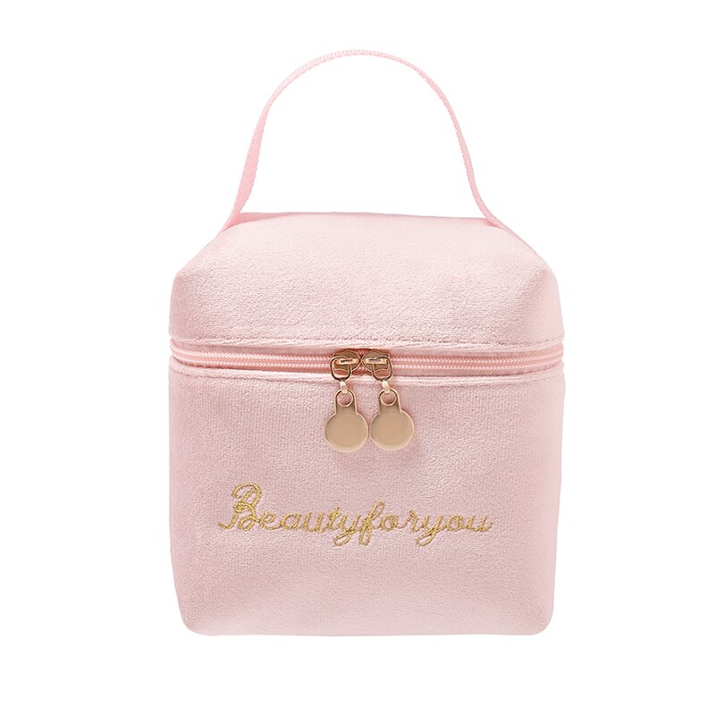 1 bolso para cosméticos de terciopelo de PURDORED, bolsa de maquillaje de viaje, organizador de Color sólido, bolsa de maquillaje femenina, neceser: pink