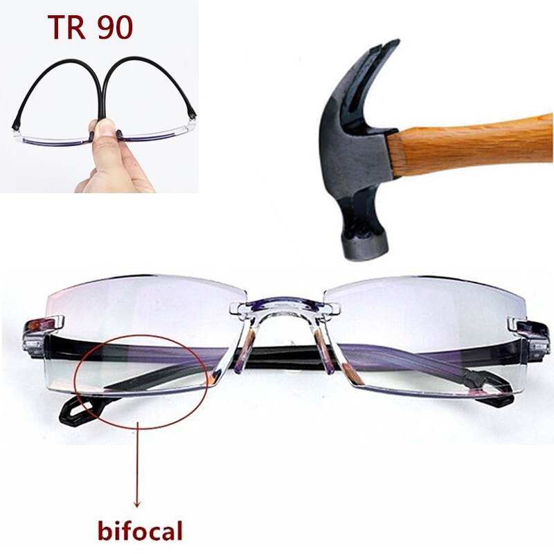 Bifocal Farsighted Anti Blue Light Reading Eyeglasses Magnification Eyewear Presbyopic Glasses Diopter Dimond Cutting+1.0To+4.0