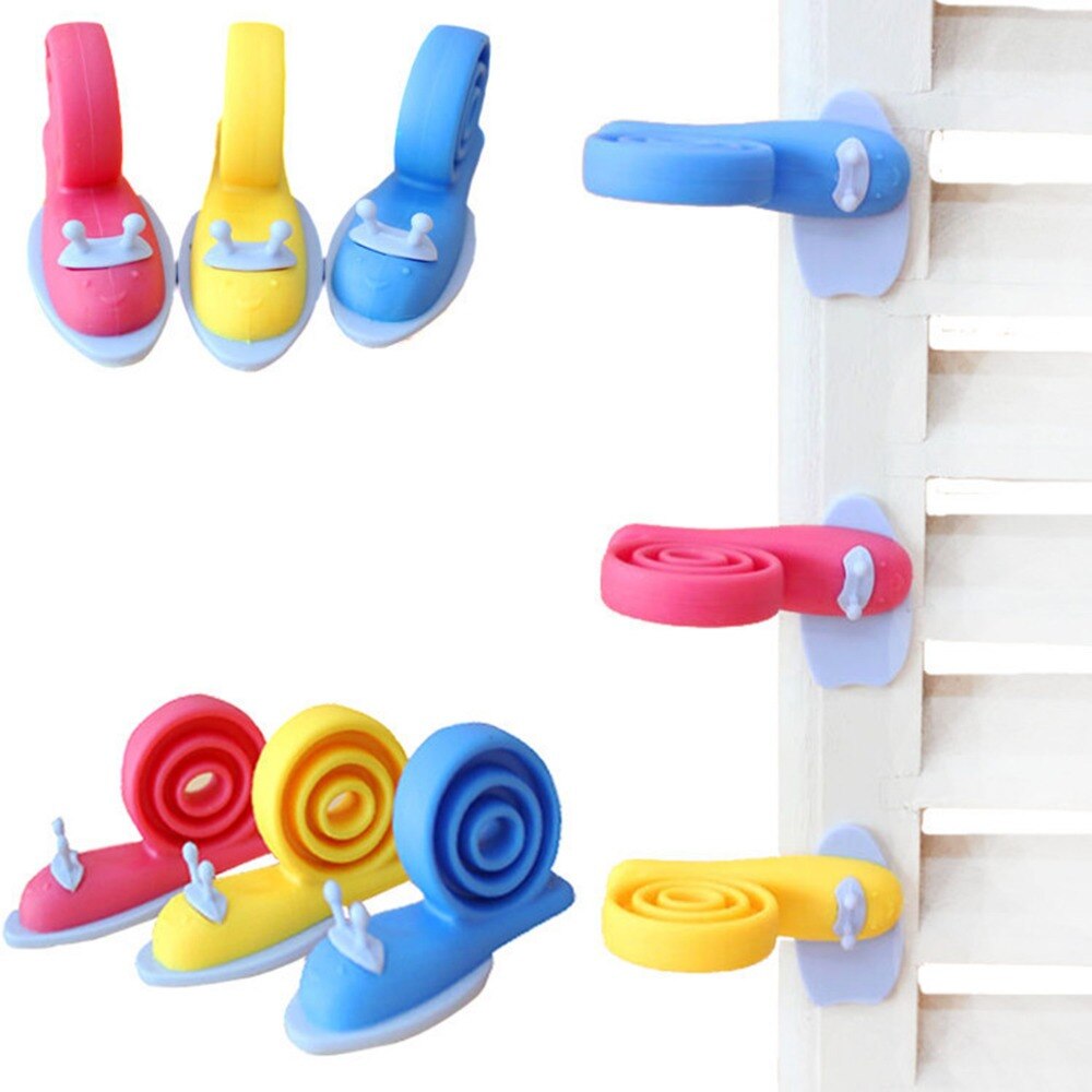Topes de seguridad con forma de caracol para puerta de bebé, protectores de seguridad con dibujos animados, cuña de silicona, 3 unidades