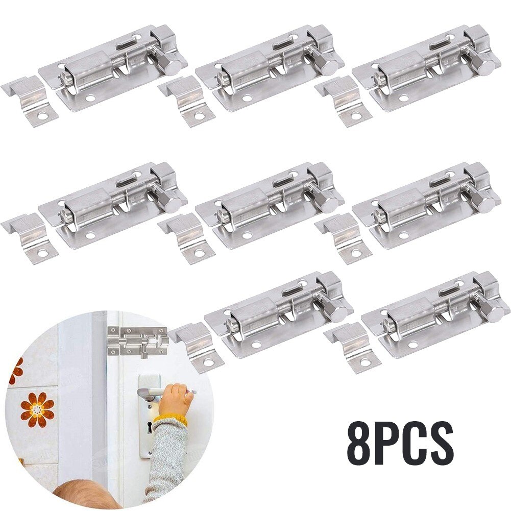 8 Stuks 2Inch Deur Bolt Sloten Rvs Sliding Sloten Voor Indoor Outdoor Glijdende Bolt Sliding Sloten Voor Deuren kasten Bad