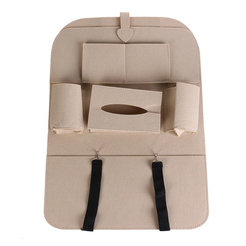 Shujin bil åkpåse bil universal baksäte arrangör automatisk flerficks papperskorgen låda hängande förvaringsficka behållare: Beige