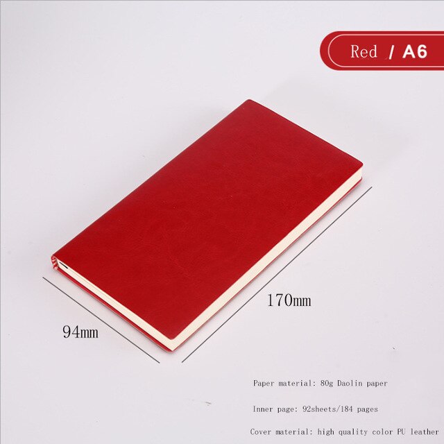 A5 A6 B5 Drie Maten 4 Stijlen 5 Kleuren Grote Business Diary Leather Soft-Copy Notebook Verhogen Dikke Notebook: A6 Red