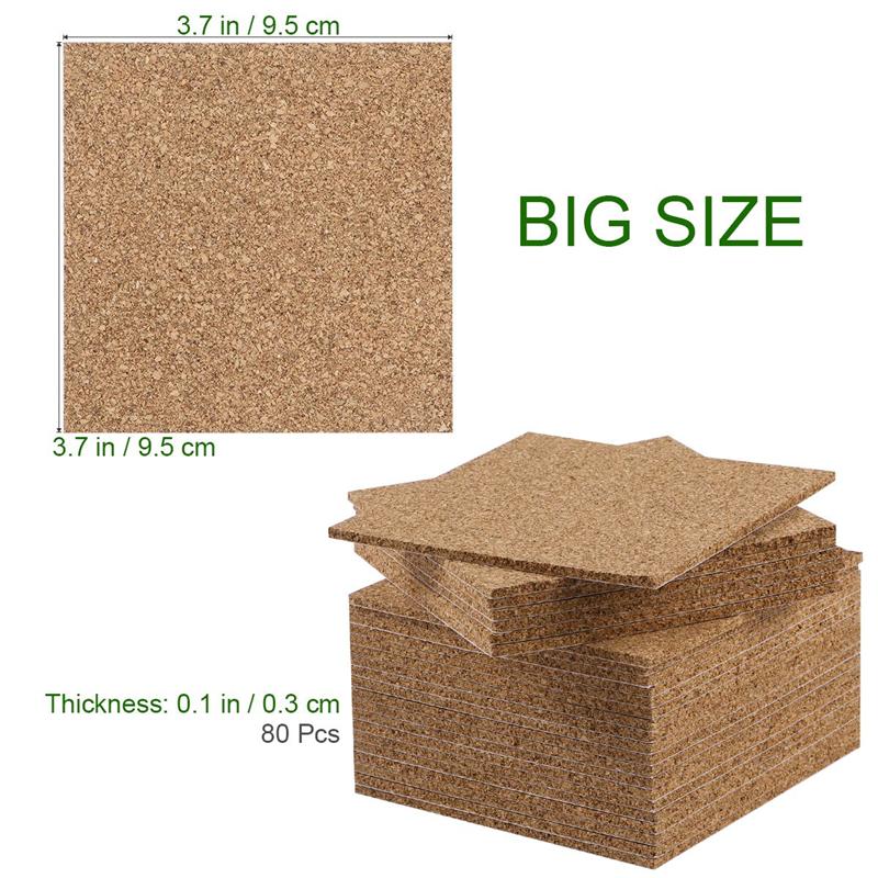 Supvox 80 stk. 95 x 95mm selvklæbende firkantede korkplader til diy coasters korkfliser korkmåtte