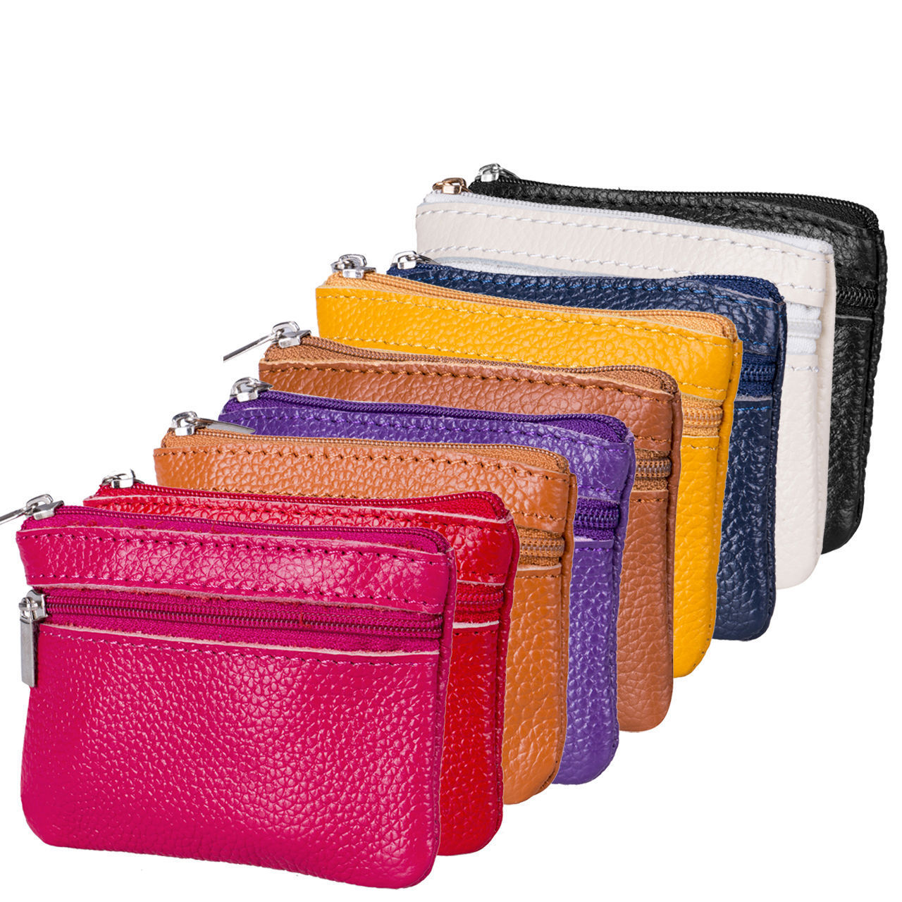 Zachte Unisex Mannen Vrouwen Card Coin Sleutelhanger Rits Portemonnee Lederen Portemonnee Pouch Kleine Verandering Zachte Tas