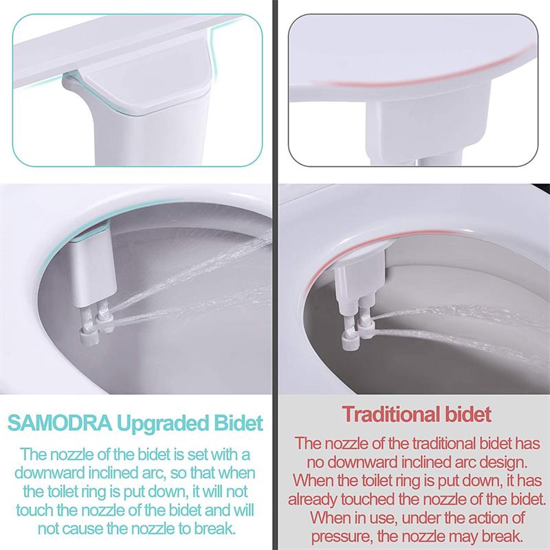 Bidet vedhæftet fil toiletsæde ultra-tynd ikke-elektrisk selvrensende dobbelte dyser front- og bagvask koldt vand personlig hygiejne