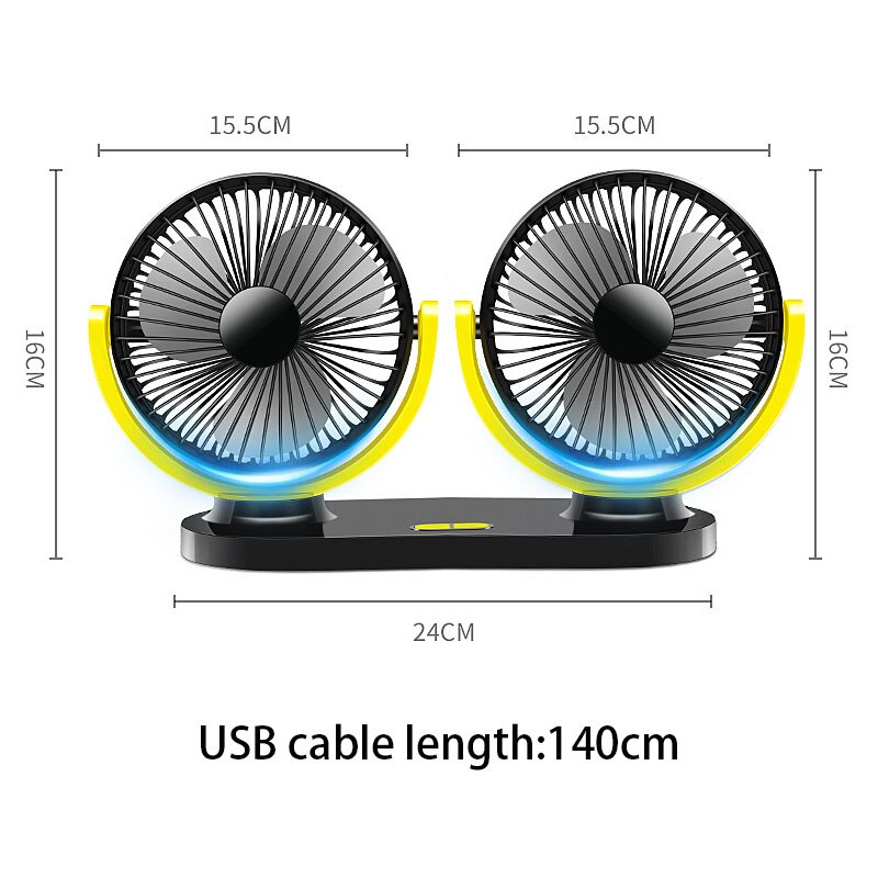 12v/24v usb universal 360 graders allroundjusterbar bil auto luftkylning dubbel huvud fläkt instrumentbräda kylare luft fläkt bil fläkt