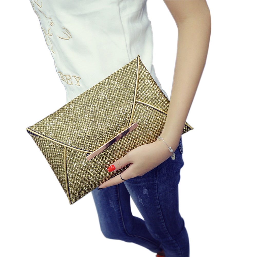 Simple Women Envelope Clutch Bag Solid Color Leather Glitter Purse Party Delicate Handbag Ladies Wedding Bags B