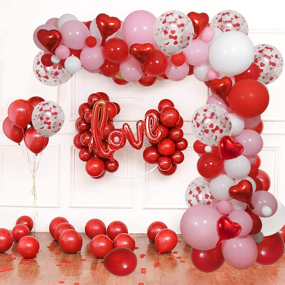 112Pc Valentines Day Balloon Arch Red Pink Balloons Garland Kit Red Heart Foil Balloons Valentines Day Decor Wedding Party Decor