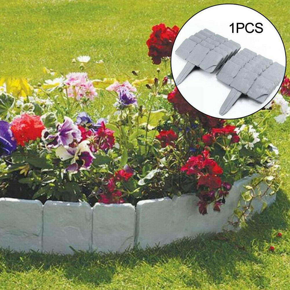 1pcs Garden Fence Edging Cobbled Stone Effect Plastic Lawn Decorations Edging Border Bed Flower Border Plant A0w1