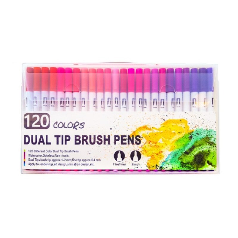 100 Kleuren Dual Tip Borstel Aquarel Markers Pen Art Fine Liner Tekenen Schilderen Graffiti Pen Schoolbenodigdheden: 120-colors-white