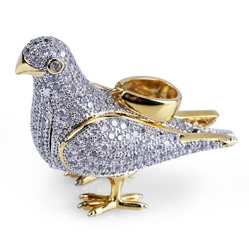 Neue Stil vereist aus Gold Farbe Überzogen Zwei Tonne Mikro Pflastern Zirkon Taube Anhänger Halskette Hüfte hüpfen Schmuck für Männer frauen