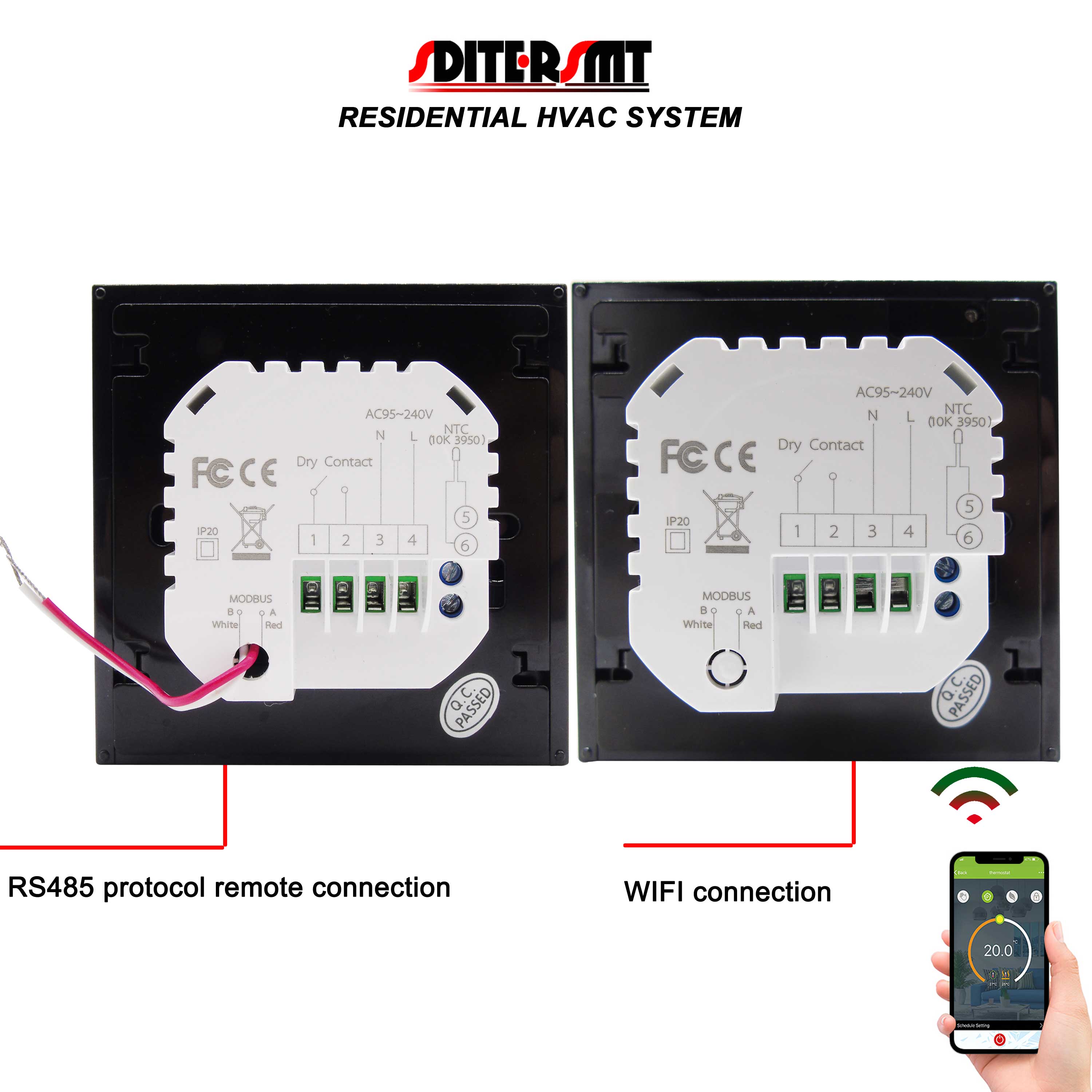 Passive&Dry Contact Gas Boiler Home Thermostat WIFI for Central Heating System RS485 Remote Protocol