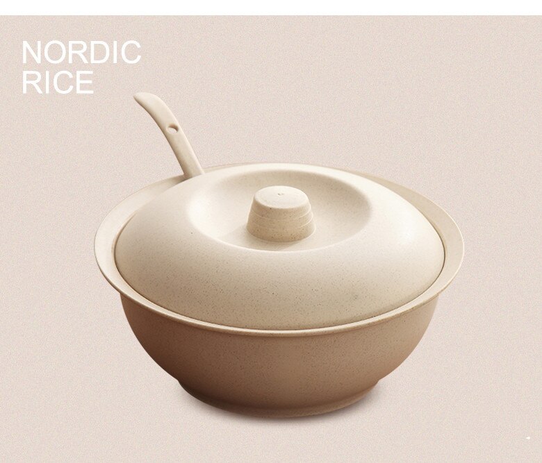 Vaisselle en paille de blé style japonais avec couvercle bol à soupe ménage grand bol à soupe binaural haute température avec couvercle: Kaki foncé