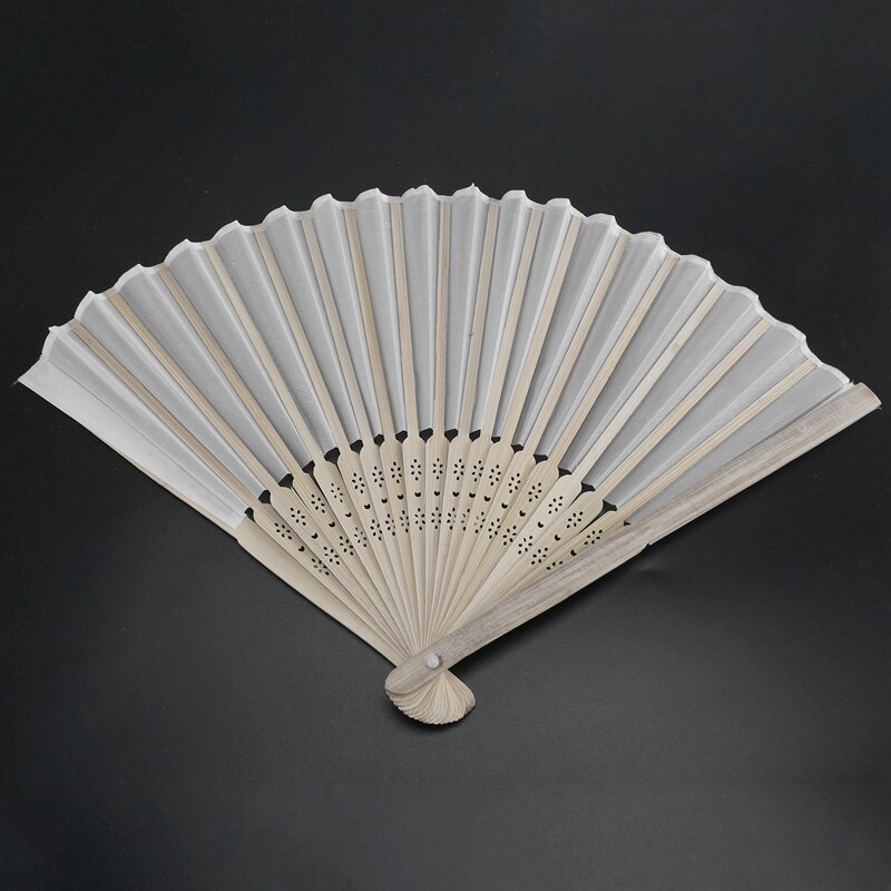 10 Stks/partij 21Cm Witte Kleur Stof Hand Fan, Zijde Fan Hand Wedding Party Gunst