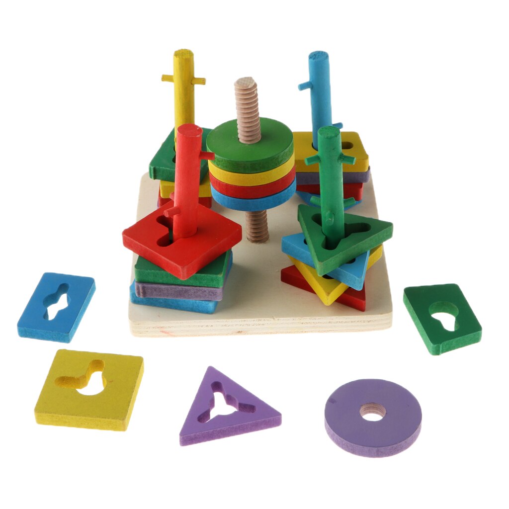 5 in 1 Wooden Educational Shape Color Sorting Stacking & Sorting Puzzles Preschool Stacking Block Toddler Toys