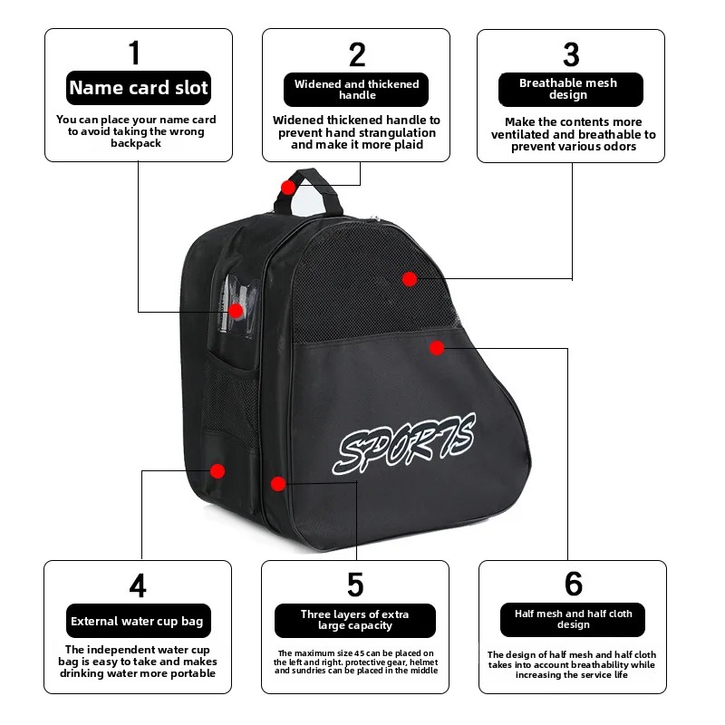 Bolsa de patins de grande capacidade, mochila de ombro único para adultos e crianças, bolsa de armazenamento de patins de gelo