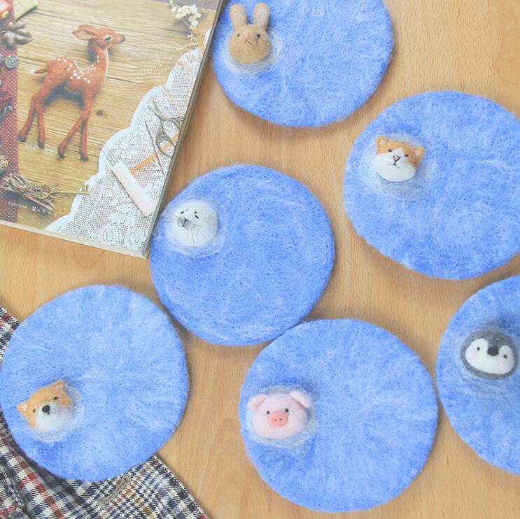 Animal coasters wool needlepoint kit wool felt needle felting decoration craft needlecraft DIY ha