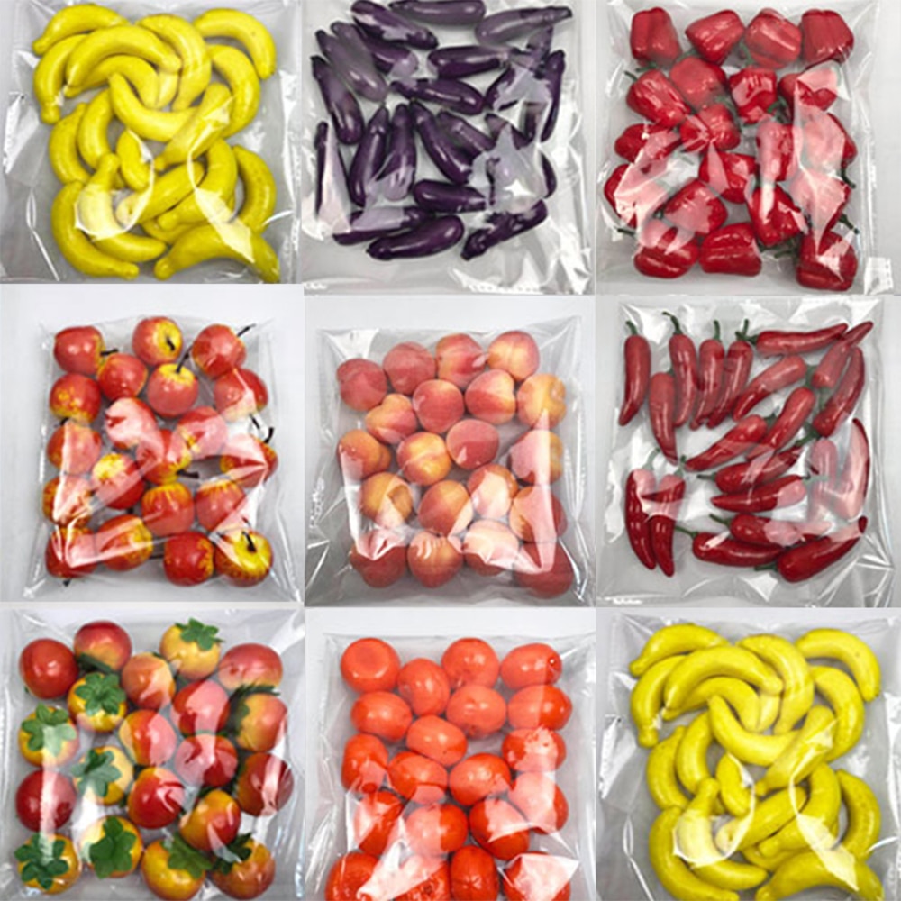20 Stks/zak Simulatie Mini Groente-en Rode Peper/Tomaat/Aubergine/Apple/Oranje/Perzik/ banaan Schuim Kinderen Leermiddelen