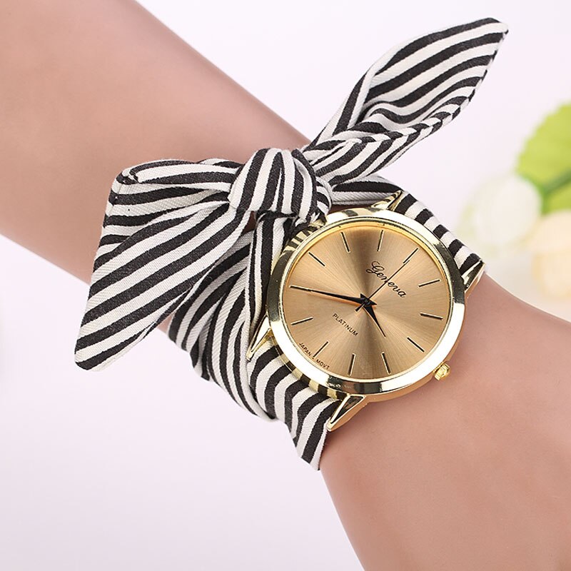 Montre-Bracelet en tissu imprimé rayé pour femmes, à la , cadran à Quartz: a