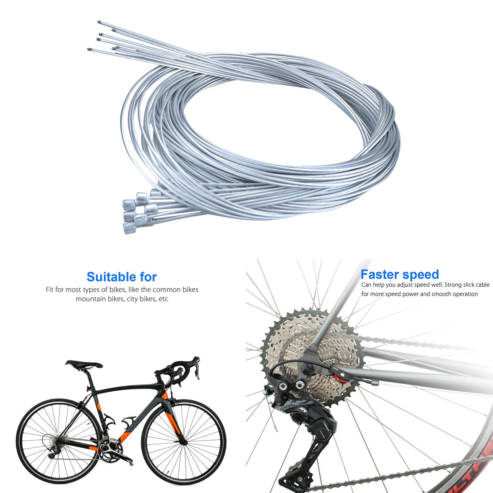 Bike Shifter Cable, 10 Pack Bicycle Gear Shift Cables Set for Most Kinds of Bikes, Stainless Steel