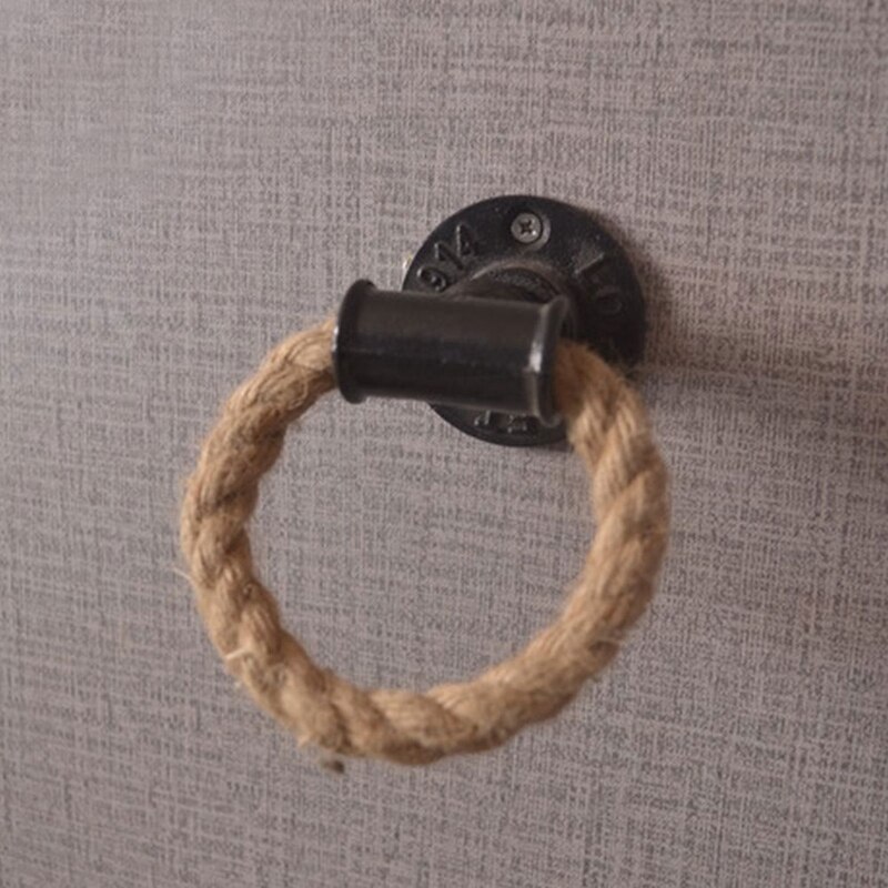 Vintage handdukshängare ring industriell stil väggfäste handdukshållare järnrör hampa rep badrum toalett hem hotell dekoration