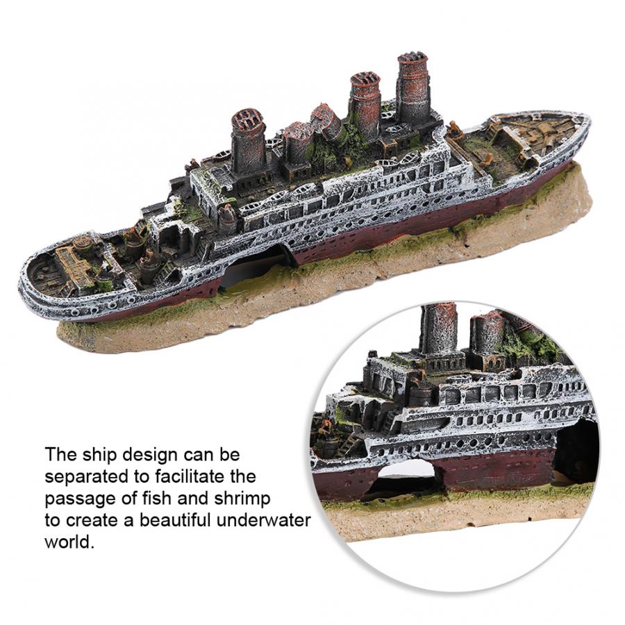 Kunstige akvarieplanter frø titanic tabt ødelagt bådskib akvarium dekoration ornament vrag mini ornamenter