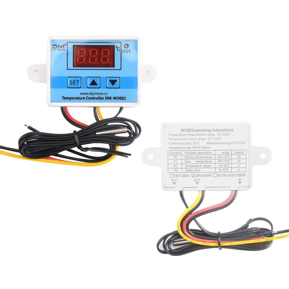 DM-W3002 XH-W3002 Digital LED Temperature Controller DC 12V 24V AC 110V-220V 10A Thermostat Control Switch With Probe Sensor: WHITE
