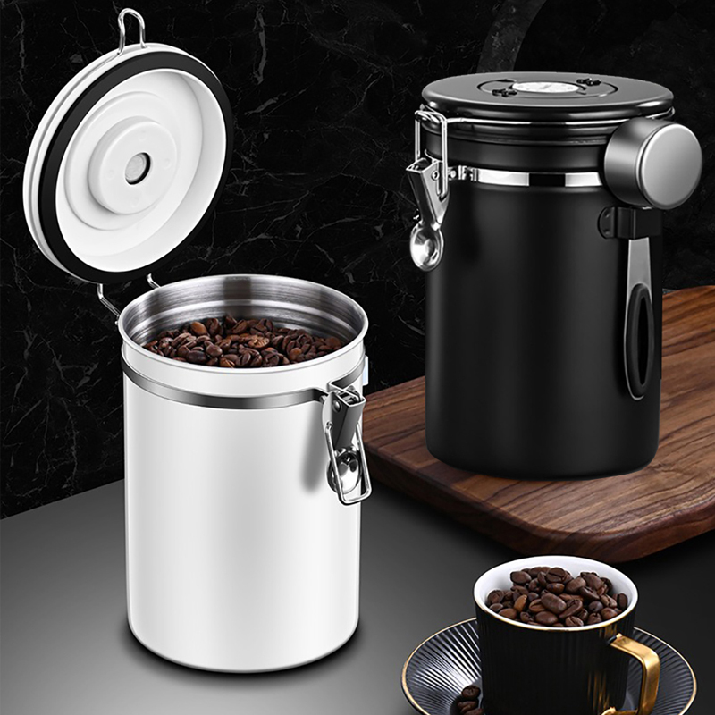 Recipiente de almacenamiento para granos de café, recipiente hermético de acero inoxidable sellado con válvula de CO2, mantiene los cereales frescos, tarro de té y caramelo