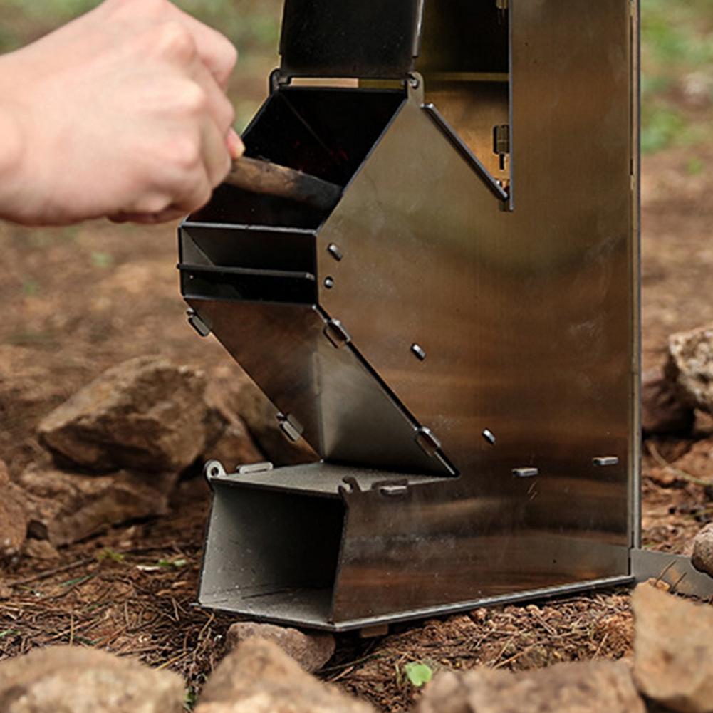 Controllable Firepower Stainless Steel Rocket Stove Outdoor Camping Folding Wood Stove Foldable Wood Burning Backpacking Outdoor