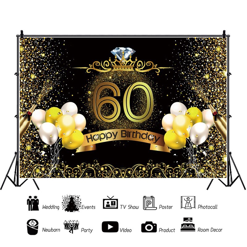 Décor de fond de fête d'anniversaire pour adulte, fournitures pour fête d'anniversaire de 30, 40, 50, 60 ans: H