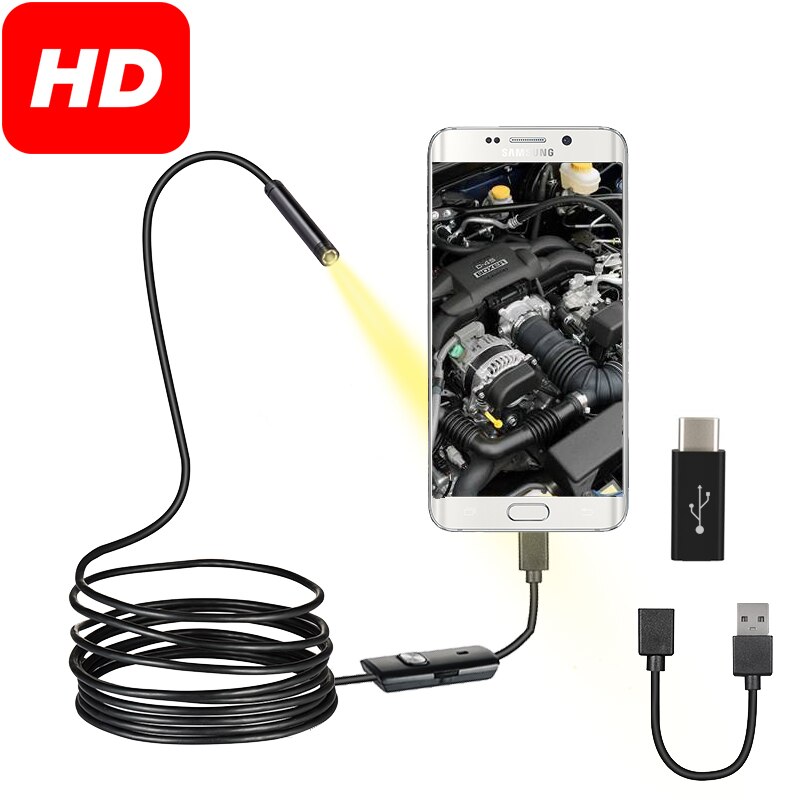 7mm Endoscope Camera Micro USB OTG Type C Waterproof 6 Adjustable LEDs Inspection Borescope Camera for Android Phone &amp; Computer
